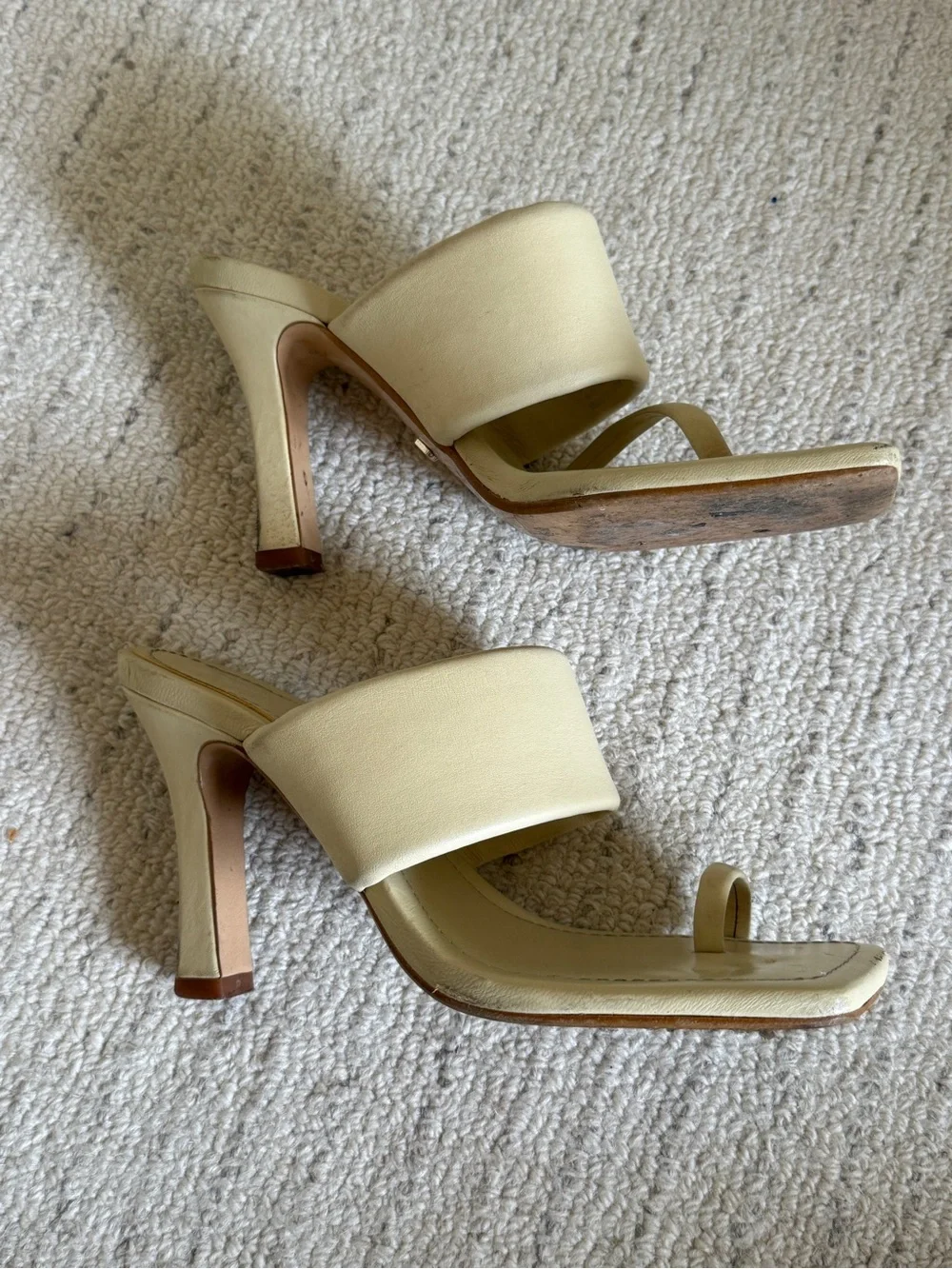Zara Cream Square-Toe Toe-Ring Slide Heels